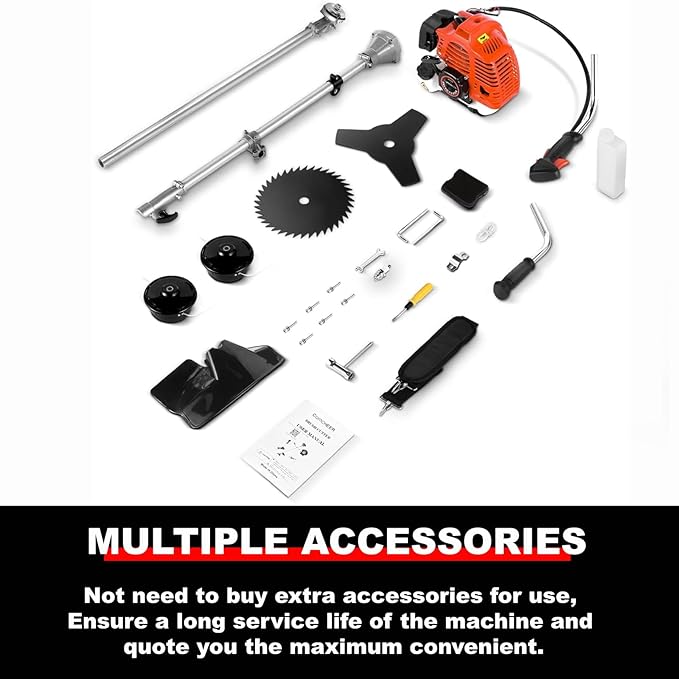 COOCHEER 58cc Gas Weed Eater, 4 in 1 String Trimmer 2-Cycle Gas Powered Weed Wacker Brush Cutter with 18.5’’ Cutting Path, Straight Shaft Weed Trimmer Grass Cutter for Yard, Garden Care, Orange