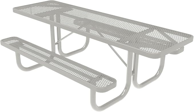 COATEDOUTDOORFURNITURE Heavy-Duty Portable ADA-Compliant Outdoor Picnic Table, Expanded Metal Patio Furniture Made in America (8ft Rectangular, Both-Side Handicap, Grey with Grey Frames)