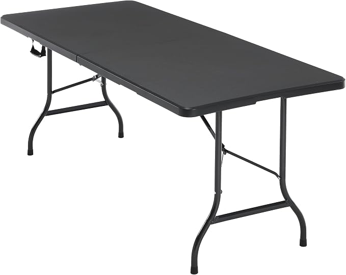 VECELO 6Ft Folding Picnic Table,Indoor Outdoor Plastic Portable Foldable Desk with Handle, Mesh Trash Bag&Lock Legs Heavy Duty for Camping, Dining, Party, Black