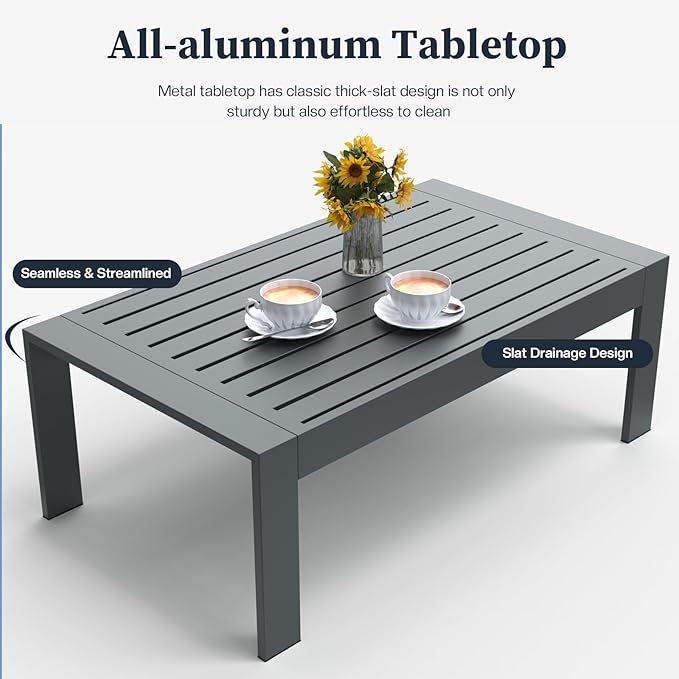 4 Piece Modern Aluminum Patio Furniture Set, Outdoor Patio Sectional Conversation Metal Seating Sets with Olefin Cushion and Coffee Table