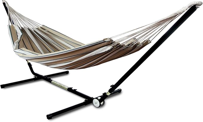 Hammaka 40913-KP Adjust to Fit Brazilian Two Person Combo-Tan Hammock Stand