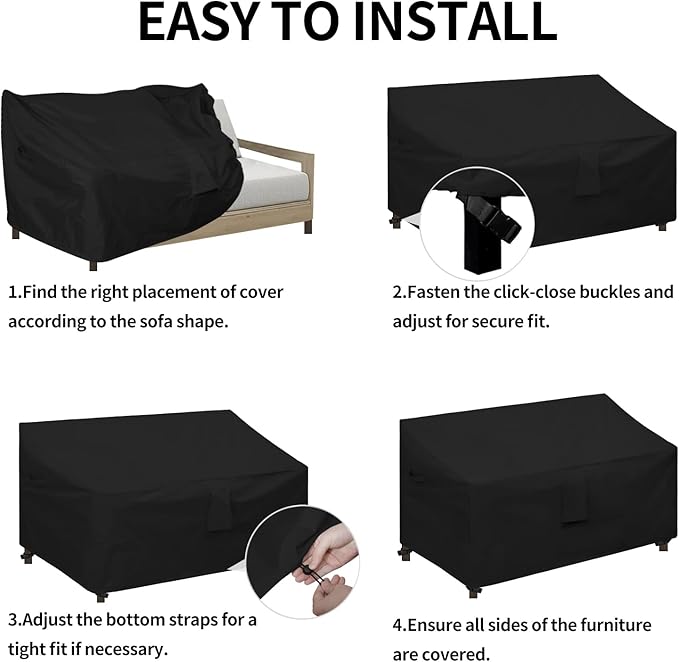Easy-Going Waterproof Patio Sofa Cover UV Resistant Outdoor Loveseat Cover Durable Patio Bench Cover Weatherproof Lawn Patio Furniture Cover (60Wx35Dx35H inch, Black)