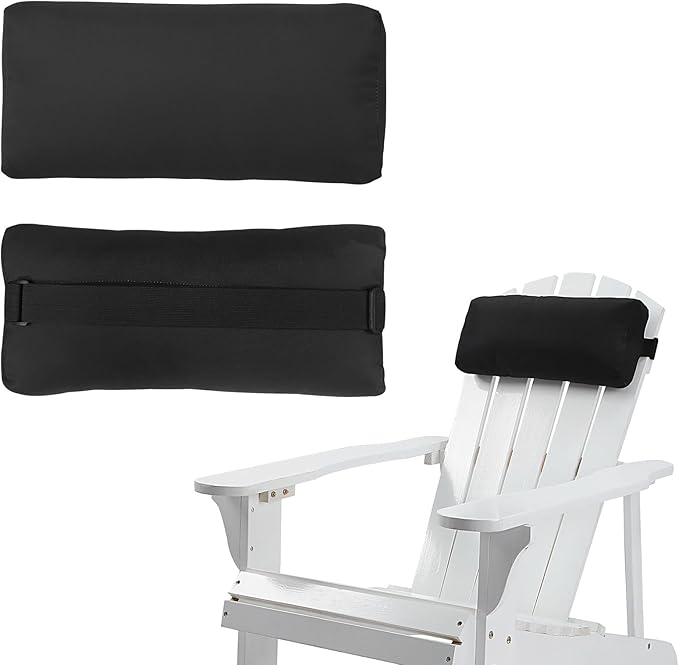Chaise Lounge Head Pillow, 2 Pack Outdoor Patio Pillows with Adjustable Strap, Lounge Head Resting Pillow for Recliner Beach Pool Lounger Office Chair(Black,Water Resistant)