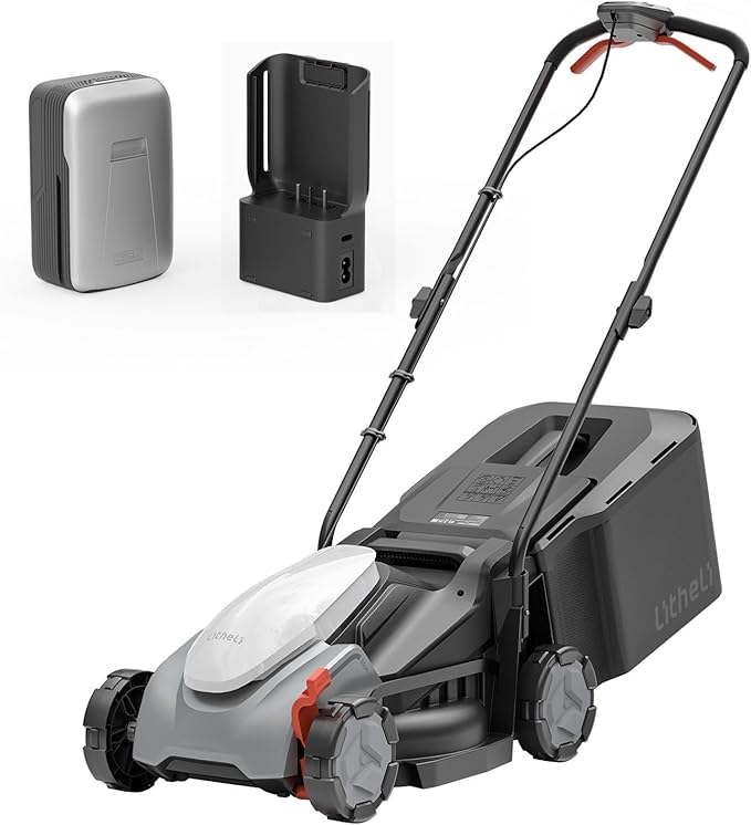 Litheli 13.5 Inch Electric Lawn Mower, Cordless Grass Cutter with 8-Gallon Grass Bag, Brushless Motor & 5.0Ah Battery, Covers 2800 Sq. Ft per Charge, Cutting Height 1-2.5 in, Charger Included