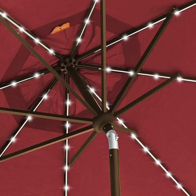 EliteShade USA 10-Year-Non-Fading 9ft 3-Tier Market Patio Umbrella, Commercial Table Umbrella with 80 Solar LED Lights, Crank Open, Windproof & UPF 50+ UV Protection for Garden, Deck, Pool, Backyard, Burgundy