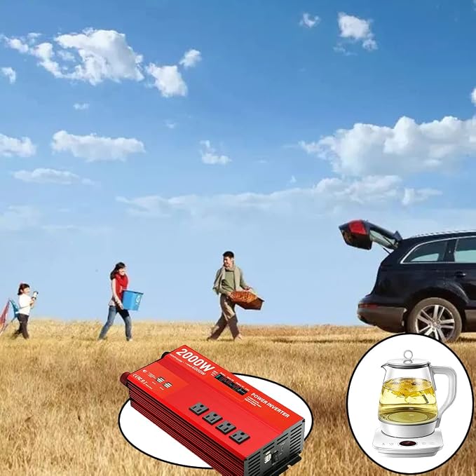 2000W 12V Power inverters for Vehicles,Peak 4000 watt, Car/Truck DC 12V to 110V 4AC Converter, 6 USB 2.4A Ports,with 18W Type-C Quick Charge Port,LCD Digital Display