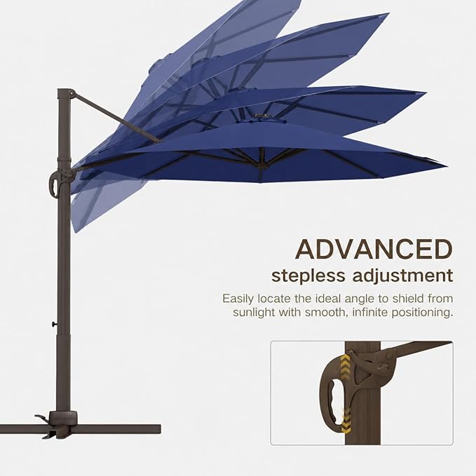 Kingdura 9ft Cantilever Patio Umbrella with Base Included, Large Round Metal Outdoor Offset Umbrella with 360-degree Rotation, 4 Position Tilt, UV Protection for Pool Deck Patio (Navy blue)