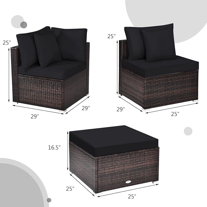 HAPPYGRILL 4-Piece Patio Conversation Set Outdoor Wicker Sofa Set, Modern Sectional Couch Set with Washable Cushions & Pillows, All Weather PE Rattan Patio Furniture Set