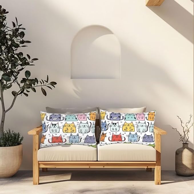 Outdoor Pillows Waterproof Set of 2 Outdoor Pillow Covers 16x24 Inch, Cute Throw Pillows Rectangle Cat Pillow Covers, Garden Decorative Pillows Outdoor Pillows for Patio Furniture Car Home Decor-hs417