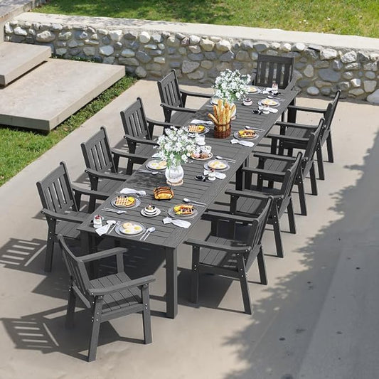YEFU Outdoor Patio Dining Sets: All Weather 12 Piece Dining Table Set for 10 with Umbrella Hole & Aluminum Frame - Outdoor Furniture 2 Table and 10 Chairs for Outside Backyard/Porch/Deck Grey