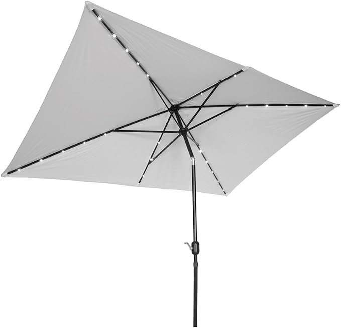 Trademark Innovations Rectangular Solar Powered LED Lighted Patio Umbrella - 10' x 6.5' - (Gray)