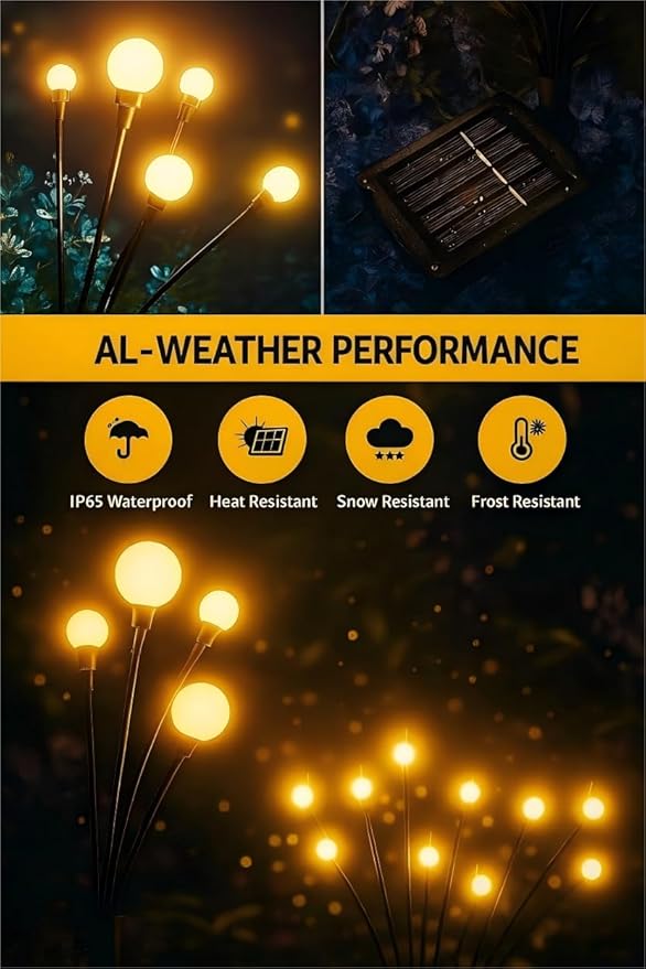 Garden Lights Solar Powered, 4 Pack Solar Garden Lights Outdoor Waterproof, Swaying Firefly Stake Lights, 32 LED Warm White for Pathway Patio Yard Decor