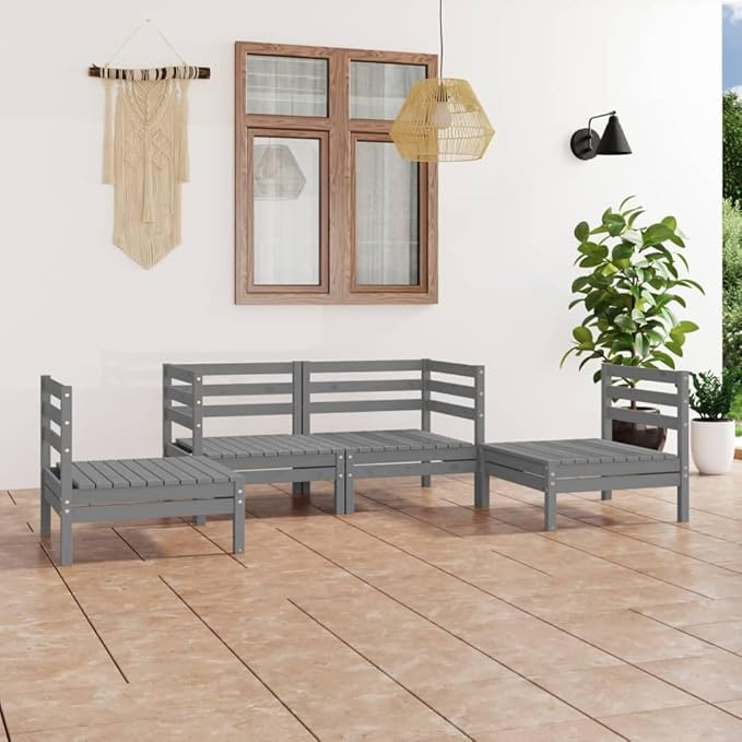 4 Piece Patio Lounge Set, Sectional Sofa Front Porch Furniture Garden Lounge Set Patio Conversation Set for Exhibition Garden Negotiation Area Piazza Gray Solid Pinewood