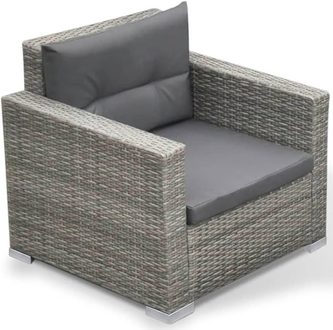 6 Piece Patio Lounge Set with Cushions, Sectional Sofa Patio Conversation Set Front Porch Furniture Outdoor Sofa Sets for Exhibition Negotiation Area Poolside Garden Poly Rattan Gray
