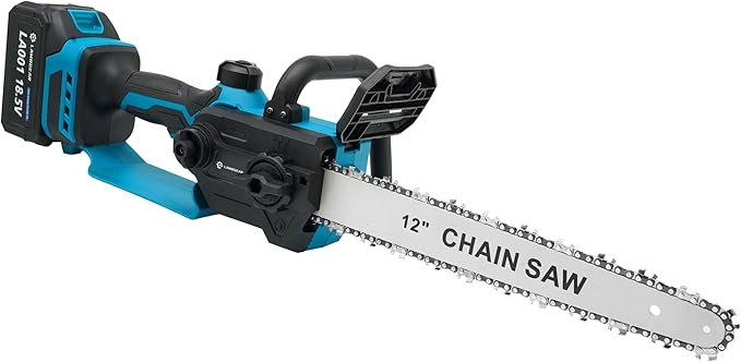 12 Inch Chainsaw Cordless Electric Chain Saw with 2 x 4000mAh Rechargeable Batteries 1 x Chain Powerful Handheld Saw for Tree Trimming Wood Cutting Gardening Tool for Thick Branches and Logs