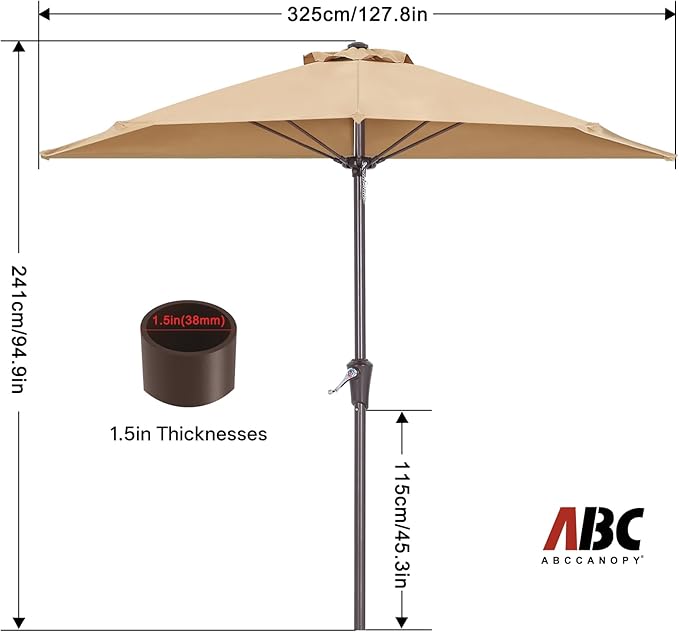 ABCCANOPY Patio Umbrella 11FT - Outdoor Half Umbrellas for Patio, Backyard, Garden, Deck (Tan)