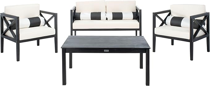 Safavieh Outdoor Nunzio Black and Beige 4-Piece Patio Set (Pillows Included)
