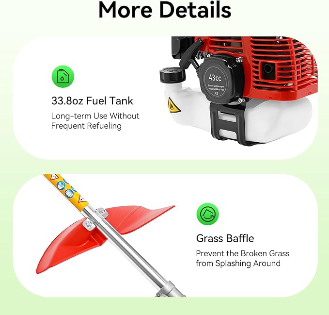 Gas Powered String Trimmer, 2 Stroke Air-Cooled Cordless Lawn Edger Gasoline Weed Eater with 2 Blade Heads for Garden Lawn Grass Hedge Trimmer (26CC, 0.65KW)