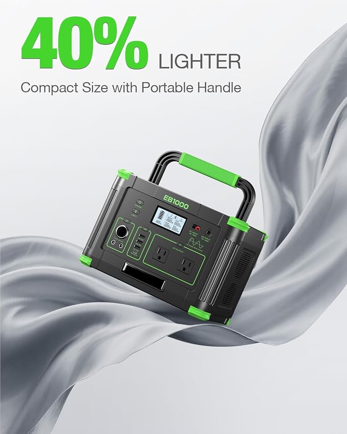 GRECELL 999Wh Solar Generator 1000W, Portable Power Station with 60W USB-C PD Output, 120V Pure Sine Wave AC Outlet Backup Lithium Battery for Outdoors Camping Travel Hunting Home (Peak 2000W)