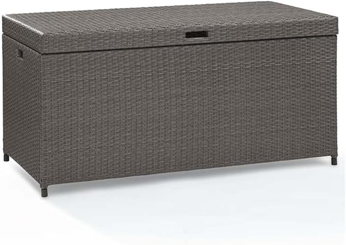 Pemberly Row Coastal Wicker/Rattan Patio Deck Box, Weathered Gray Finish, 52 in Wide, Durable Steel Frame with Resin Wicker, Oversize Outdoor Storage Chest for Cushions and Garden Essentials