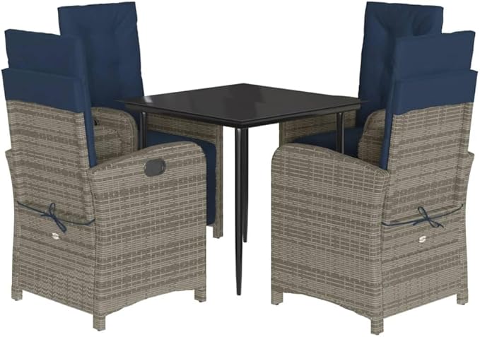 Backyard Furniture Patio Conversation Sets Outdoor Seating 5 Piece Patio Dining Set with Cushions Gray Poly Rattan Suitable for Gardens, Balconies, Decks