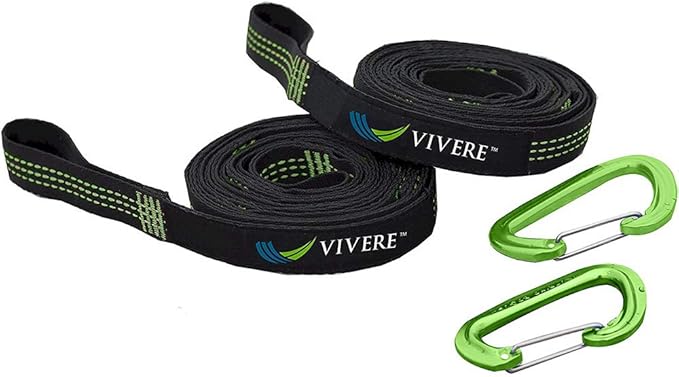 Vivere Nylon Ultra Lite Weigth Hammock Tree Strap Set with Carabiners - 330 lb Weight Capacity