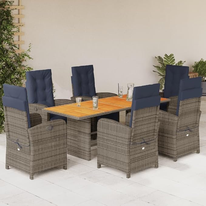 Backyard Furniture Patio Conversation Sets Outdoor Seating 7 Piece Patio Dining Set with Cushions Gray Poly Rattan Suitable for Gardens, Balconies, Decks