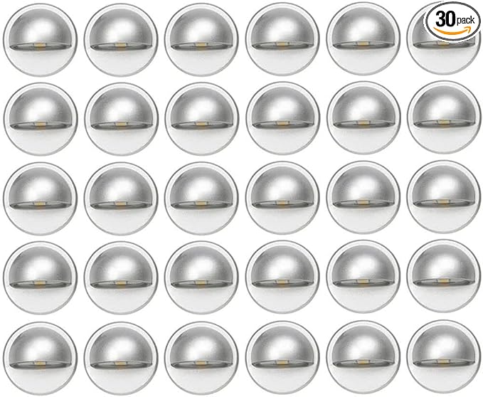 FVTLED 30pcs Low Voltage LED Deck Light Kit Φ1.38 Waterproof Outdoor Step Stairs Garden Yard Patio Landscape Decor Lights Cold White Lamp
