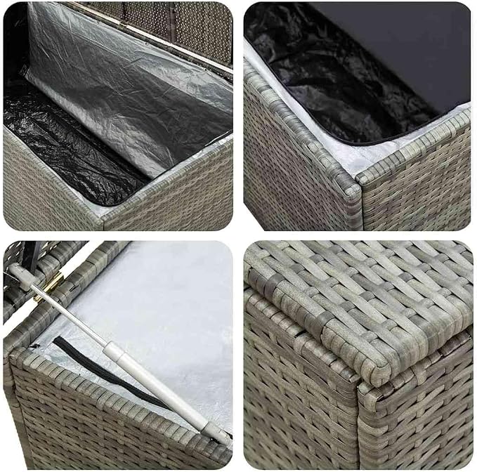 Poly Rattan Patio Storage Box 39.4"x19.7"x19.7" Gray, Outdoor Furniture Cushion Organizer with Zippered Liner and Elevated Feet for Air Circulation, Durable Weatherproof
