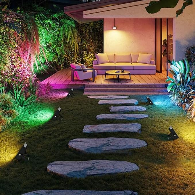 LED Flood Light Outdoor, 500W Equivalent 5000LM Smart RGB Landscape Lighting with APP Control, DIY Scenes - Timing - Warm White 2700K - Color Changing Uplight, 43 Modes, IP66 Waterproof (2 Pack)