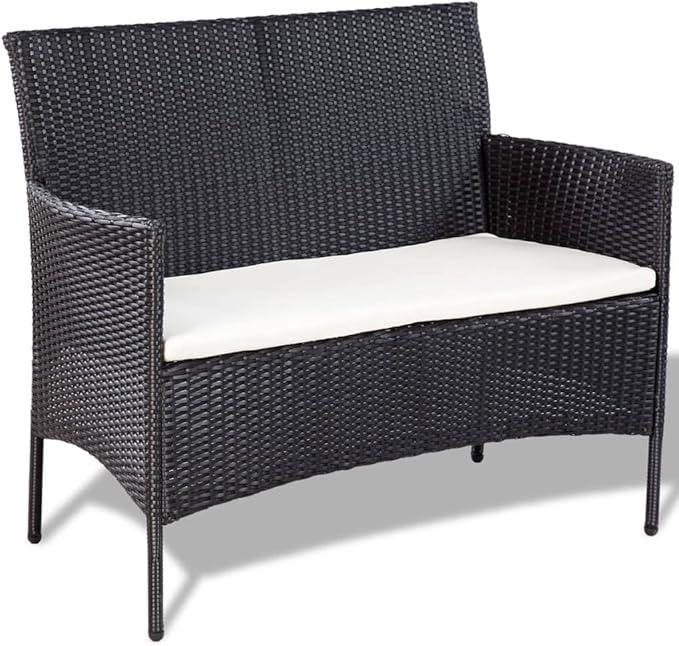 Patio Lounge Set with Cushions,Outdoor Patio Furniture,Outdoor Chat Conversation Set,Garden Furniture Sets,for Patio,Backyard,Garden,Outdoor,4 Piece Poly Rattan Black