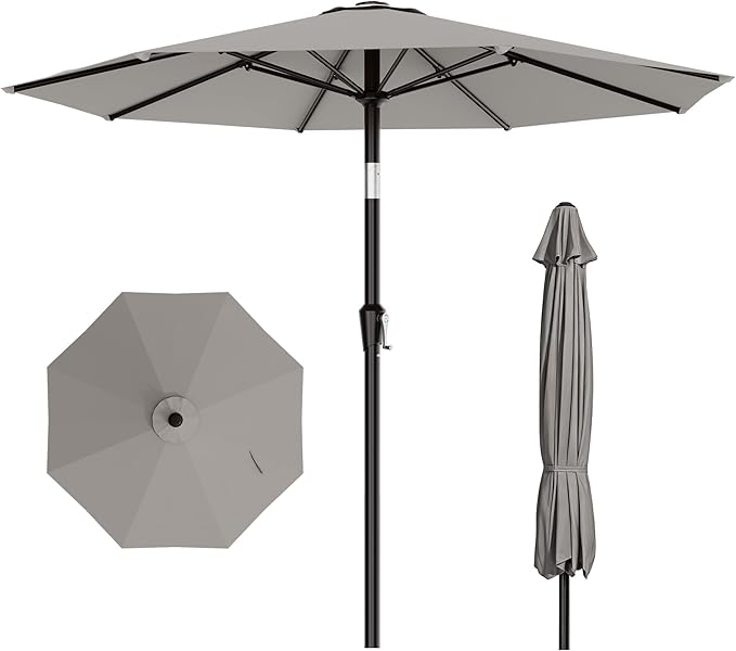 AreShark 10 FT Outdoor Patio Umbrella, Patio Table Umbrella with Push Button Tilt and Crank, Outdoor Patio Umbrellas with 8 Fiberglass Ribs, Patio Umbrellas for Market, Garden, Pool (Light Gray)