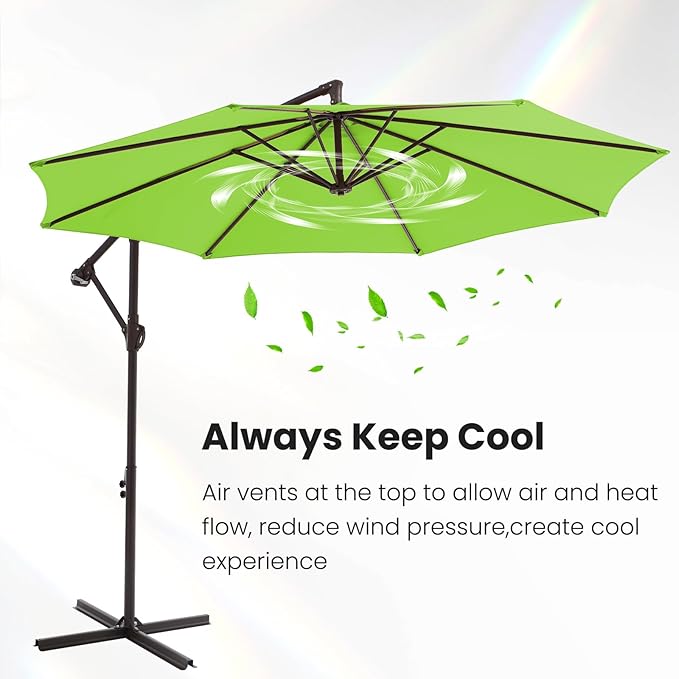 10FT Patio Umbrella, Outdoor Offset Cantilever Umbrella with Sturdy 8 Ribs, Easy Tilt Adjustment for Backyard Pool Garden,Apple Green