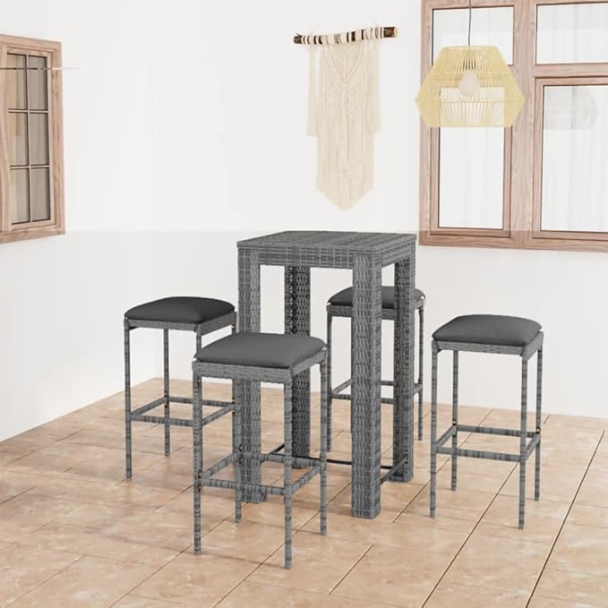 5 Piece Patio Bar Set with Cushions,Garden Table and Chairs Sets,Garden Conversation Sets, Outdoor Patio Furniture,for Patio,Backyard,Garden,Poly Rattan Gray