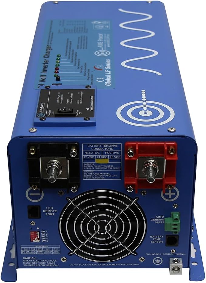 AIMS Power 2000 Watt 24 VDC Pure Sine Inverter Charger 120 VAC Output 30A Charger 30A Transfer Switch PICOGLF20W24V120VR