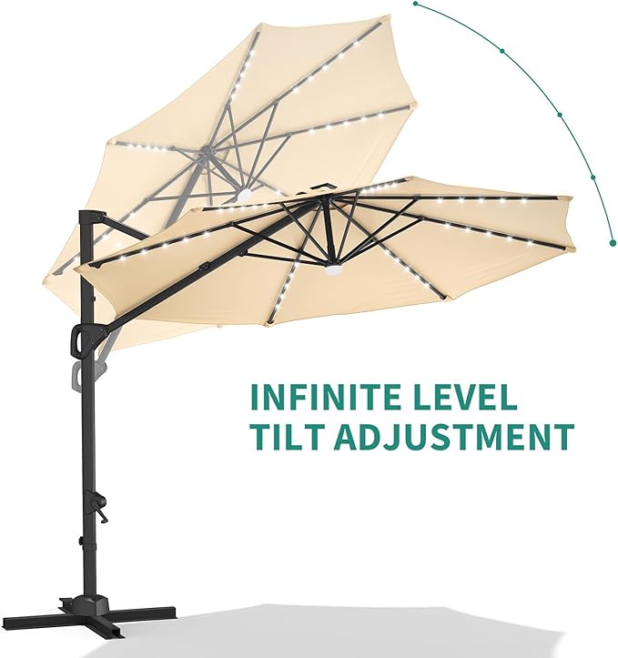 Garvee Cantilever Patio Umbrella 10ft Large Round Umbrella Outdoor Market Umbrellas 360°Rotation Offset Hanging Outdoor Shade for Patio
