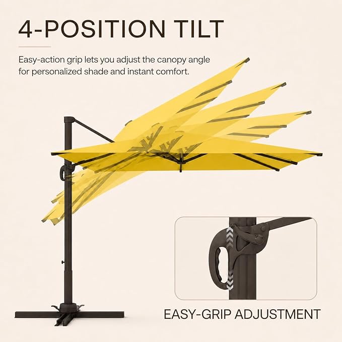 Kingdura 9' X 9' Cantilever Patio Umbrella with Base Included, Large Square Outdoor Offset Umbrella with 360-degree Rotation, 4 Position Tilt, UV Protection for Pool Deck Garden Patio (Yellow)