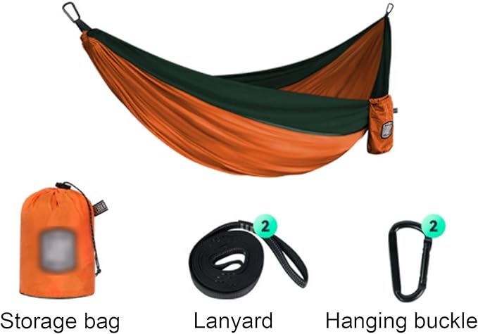 Nylon Hammock Outdoor Camping Travel Multi-Purpose Good Load-Bearing Portable Easy to Install Tree Hanging Hammock(Yellow-Gray)