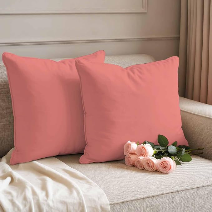 Peach Solid Outdoor Pillow Covers Set of 2 Waterproof Throw Pillow Cover Decorative Cushion Cases for Patio Porch Garden 16X16 Inch