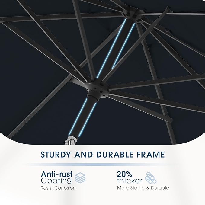 wikiwiki 11FT Patio Umbrella with Base, Outdoor Umbrellas with Base Included, 8 Sturdy Ribs, Waterproof Fade Resistant POLYESTER DTY Canopy for Deck, Lawn, Garden, Backyard & Pool, Navy