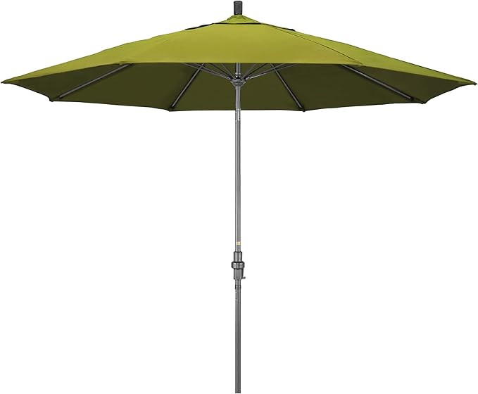 California Umbrella 11Ft Fiberglass Rib Patio Umbrella, Hand-Crank, Tilt-Collar, Gray Frame, Solution Dyed Kiwi Fabric