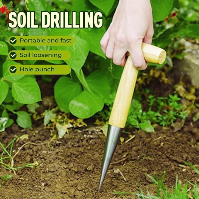 Plant Hole Digger for Planting, New Handheld Digger Garden Seed Planting Tool Bulb Planter Tool T Wooden Handl for Planting Tulip Daffodil Saffron Vegetable Seeds, Easy to Drill Holes (2 Pcs)