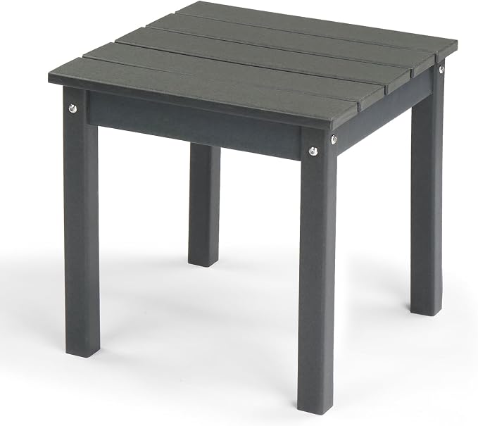 HDPE Adirondack Weather Resistant Square Side Table for Patio, Backyard, Pool, Indoor, Beach Use, Easy Maintenance (Square, Grey)