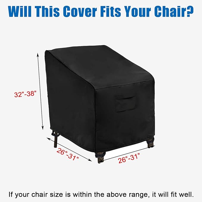 WOMACO Patio Swivel Chair Cover Waterproof Outdoor Tall Swivel Chair Slip Covers Outside Small Large Oversized Wicker Lawn Club Furniture Protector (Black, 31.5" W x 31.5" D x 37.8" H)