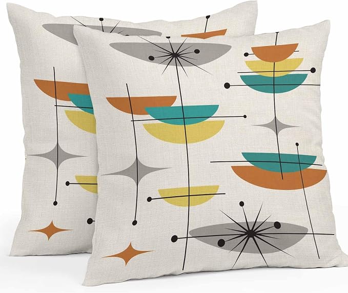 Vandarllin Outdoor Throw Pillows Covers 26x26 inch Set of 2 Waterproof Boho Mid Century Decorative Zippered Cushion Covers for Patio Furniture, Yellow Orange Geometric Abstract Lumbar Pillowcases