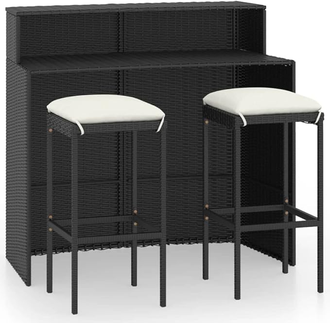 Patio Bar Set with Cushions,Garden Table and Chairs Sets,Garden Conversation Sets, Outdoor Patio Furniture,for Patio,Backyard,Garden,3 Piece Black