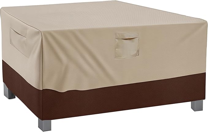 Vailge Rectangular/Oval Patio Table Cover, Heavy Duty and Waterproof Outdoor Lawn Patio Furniture Covers (Beige&brown, 25"Lx25"Wx18"H)
