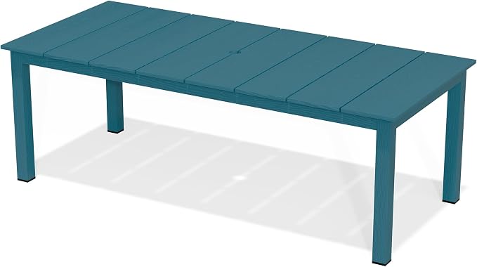 AreShark Outdoor Dining Table,All Weather Rectangular Patio Table for 6,Heavy-Duty HDPE Table with Umbrella Hole and Aluminum Frame,Weatherproof Outdoor Furniture for Backyard, Garden,Navy Blue