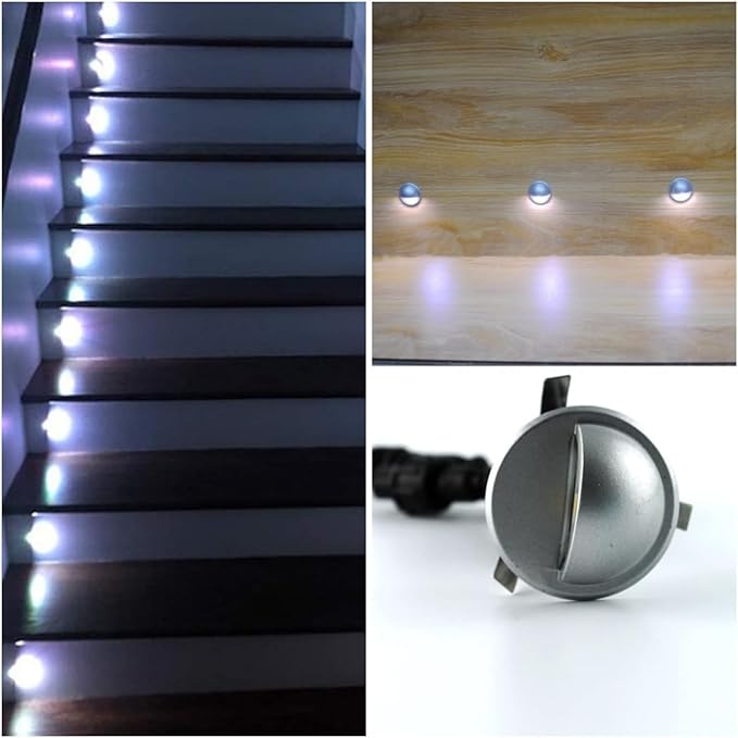 FVTLED Pack of 10 Low Voltage LED Deck Light Kit Φ1.38 Waterproof Outdoor Step Stairs Garden Yard Patio Landscape Decor Lighting Cold White Lamp