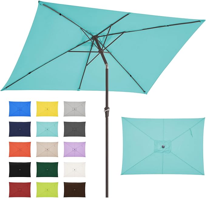 JEAREY 6.5x10 ft Rectangular Patio Umbrellas Outdoor Market Umbrella with Push Button Tilt and Crank, T-Blue